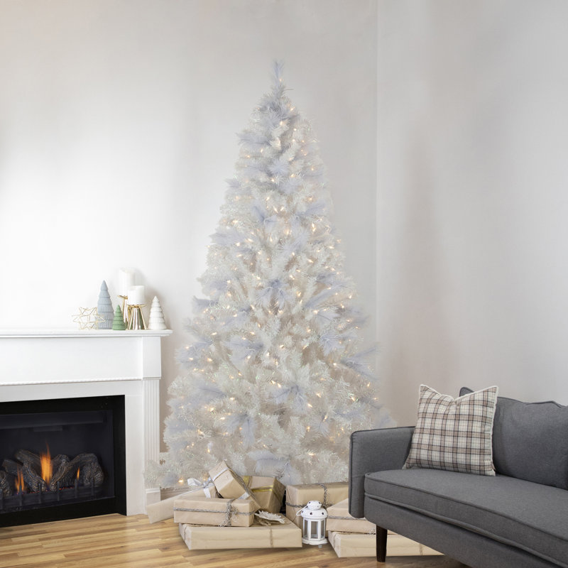 6.5' Pre-Lit Seneca White Spruce Artificial Christmas Tree Dual Function LED Lights, 7.5' H