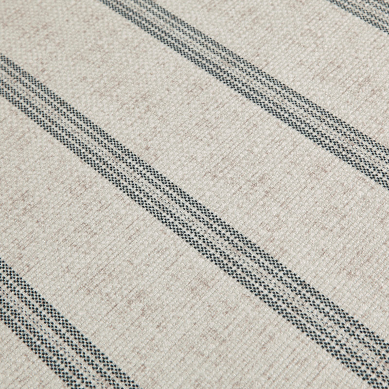 Hexagonal Cream and Gray Striped Upholstered Ottoman