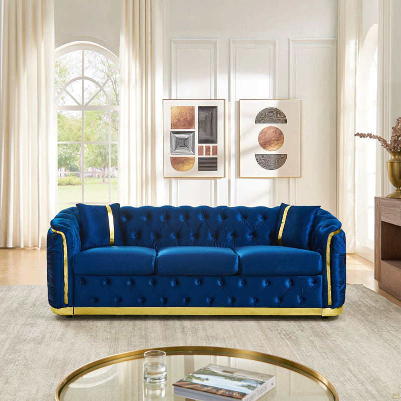 Canapé Chesterfield 84,6 pouces 3 places, H 30,3 po x l 84,6 po x P 35,2 po, Navy, 3