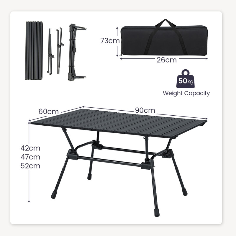 Table pliante 35,4 po, Noir