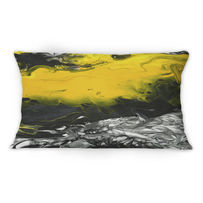 Coussin jaune imprimé jaune et noir avec art moderne