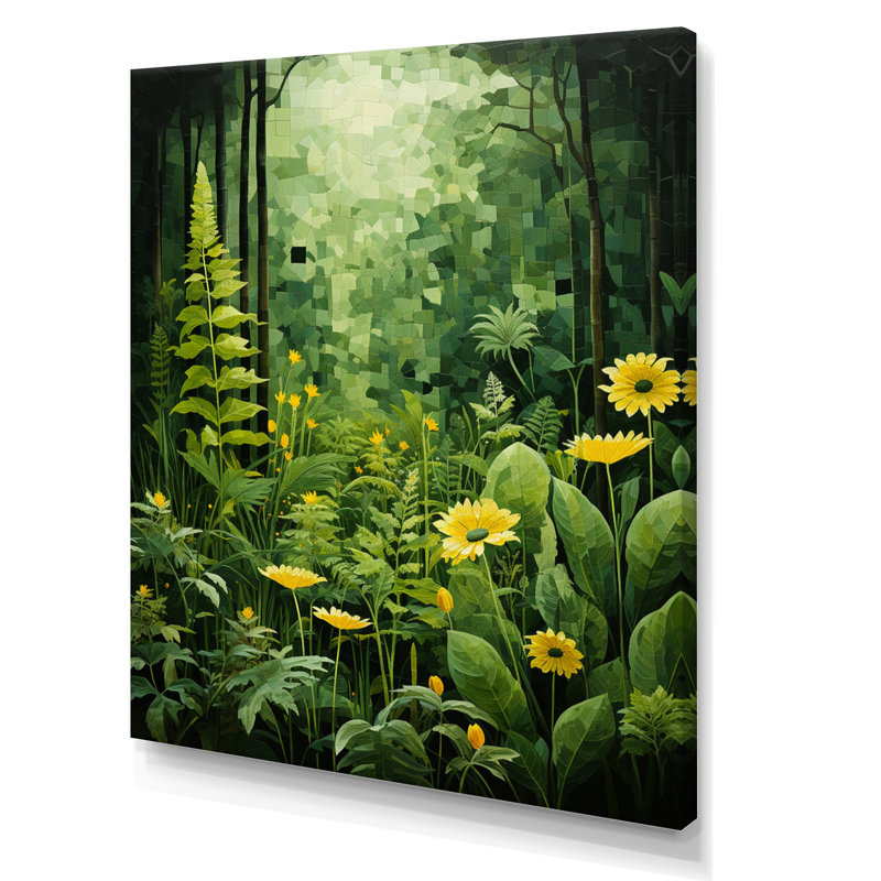 Plantes vertes Reverie Patchwork I - art mural floral salon, H 44 po x l 34 po x P 1,5 po, Toile tendue