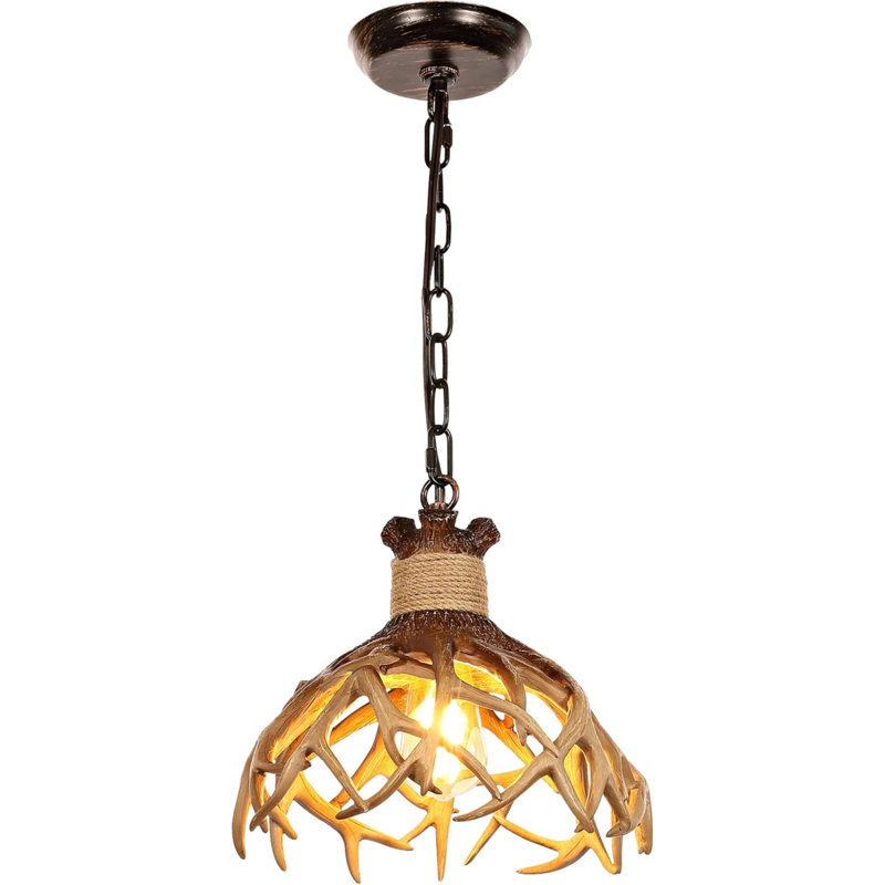Luminaire suspendu rustique en bois de cerf, luminaire en bois de cerf pour évier de table pour îlot de cuisine (culot E26,1, brun)