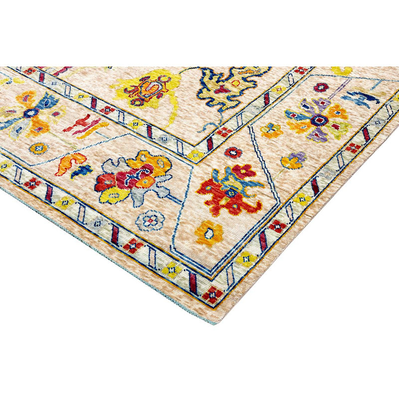 Tapis beige et beige noué à la main de haute qualité, Rectangle 8 pi x 10 pi