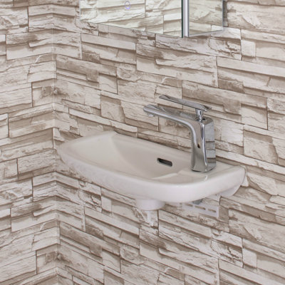 19" Ceramic Rectangular Wall Mount Bathroom Sink and Overflow