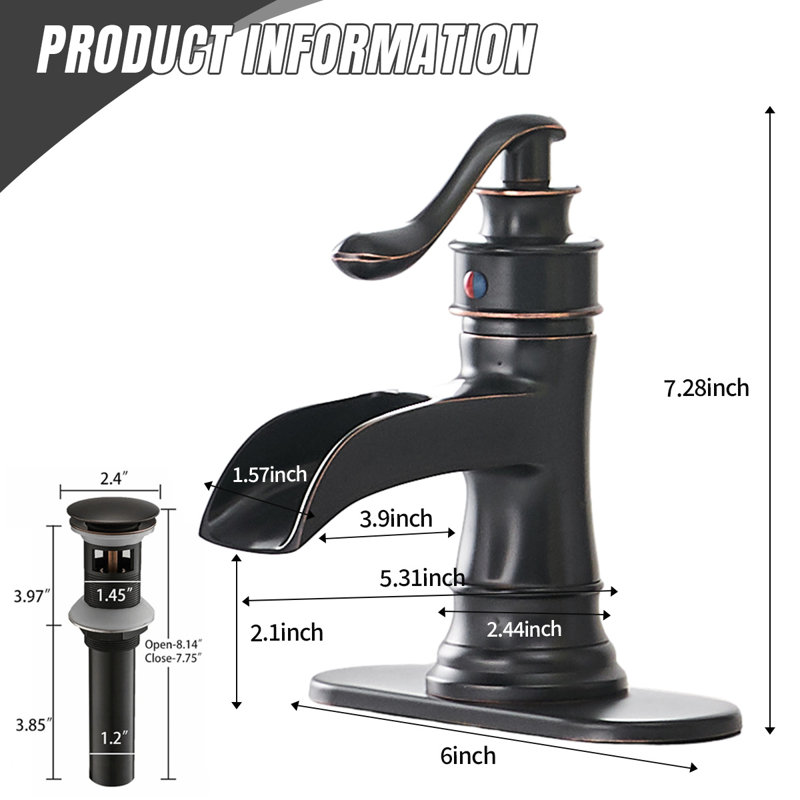 Robinet de salle de bains monotrou avec ensemble de drainage, Bronze huilé