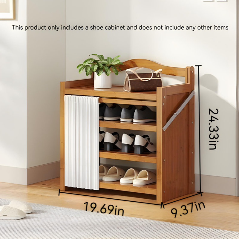 Foldable Shoe Rack For Home - Bamboo Entryway Shoe Organizer With Dust-Proof Curtain, Multi-Layer Design For Easy Storage