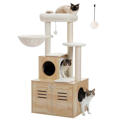 Modern Wood Cat Condo With Litter Box