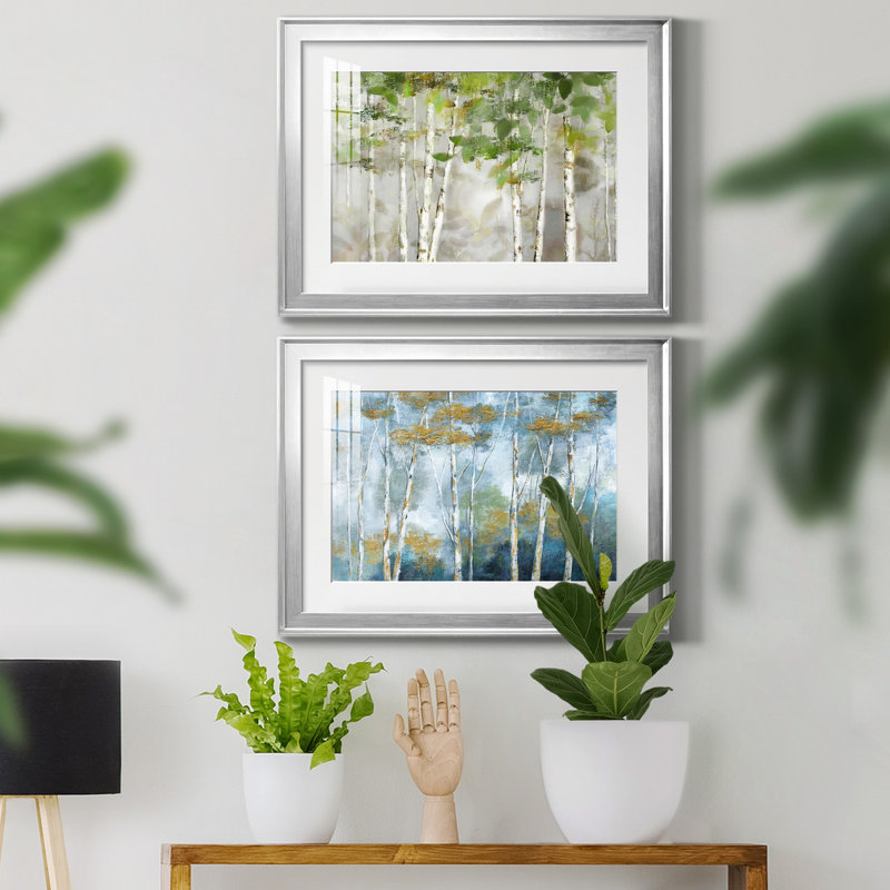 «Evergreen Forest», ensemble de 2 reproductions sur toiles encadrées, H 26,5 po x l 73 po x P 1,5 po, Argent, Blanc