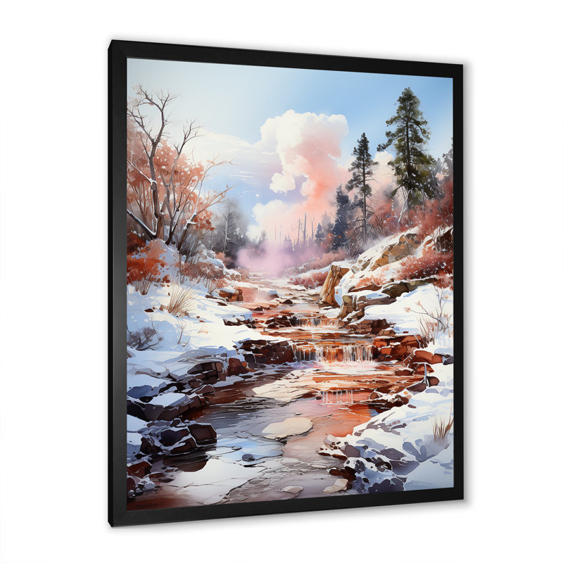 Geyser Winter Scenery sur toile, H 32 po x l 24 po x P 1 po, Cadre simple noir
