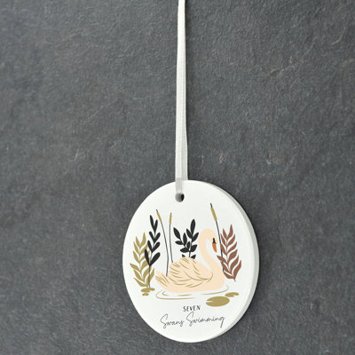 Sanson Seven Swans Swimming Circle Shaped Ceramic Ornament