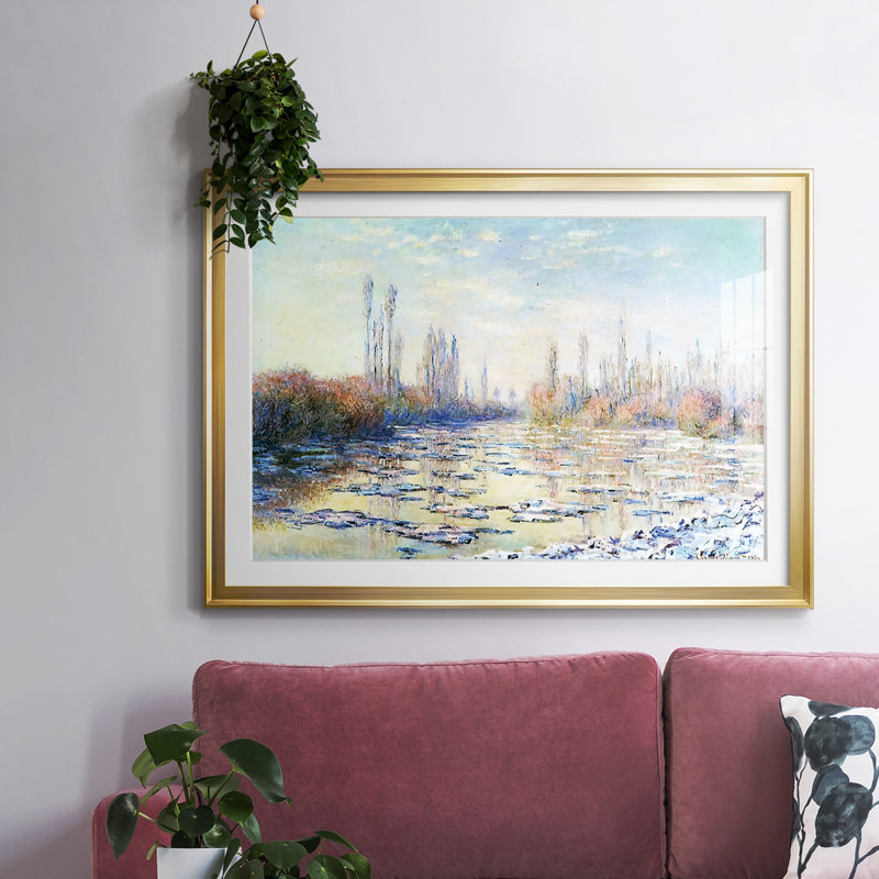 Floating Ice On The Seine, 1880 01, reproduction d'art encadrée, Or, H 15 po x l 21 po x P 1,5 po
