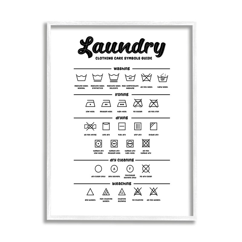 Bb-041-Minimal Laundry Symbols Guide encadré sur bois par Martina Pavlova, art textuel, H 30 po x l 24 po x P 1,5 po