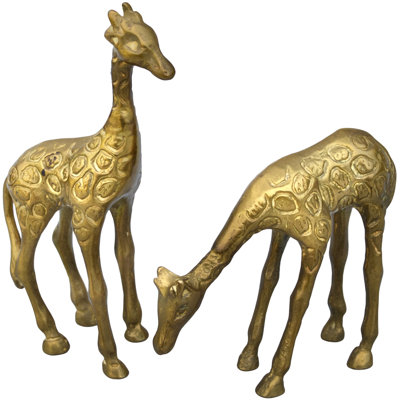 Handmade Americana Brass Giraffe Figurines- S/2