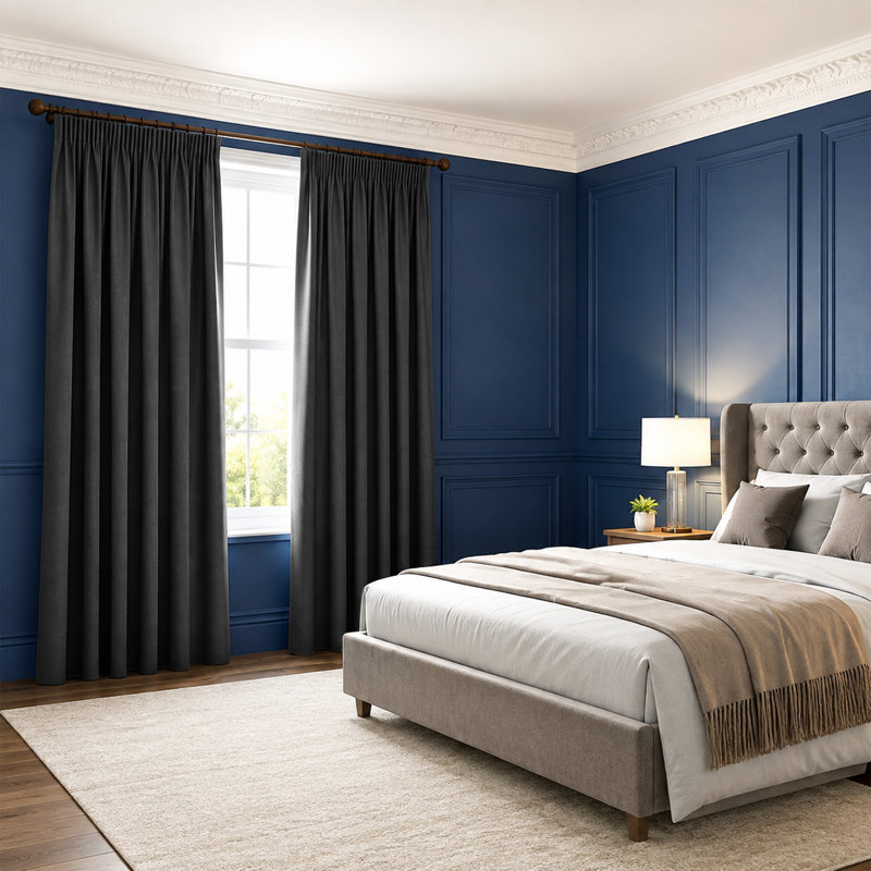 Kensington Homeware Blackout Thermal Room Darkening Pencil Pleat Window Curtain Pair  , Dark Grey, 228cm Width x 228cm Drop