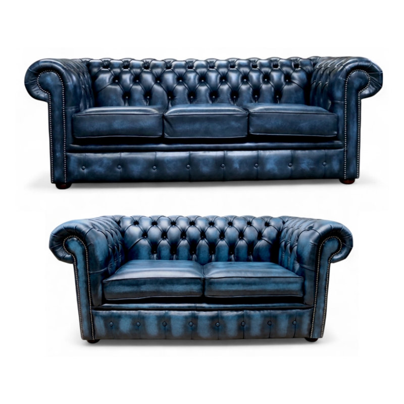 Chesterfield 3 + 2 Seater Antique Sofa Suite Offer, Blue