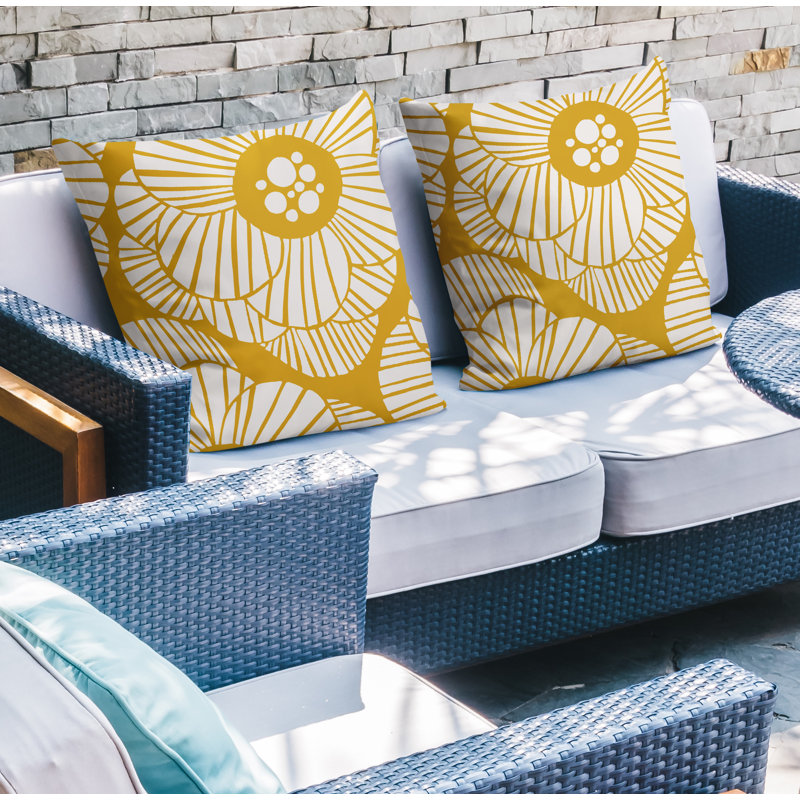 Housse et insert de coussin décoratif intérieur / extérieur en mélange de polyester, L 15 po x H 15 po, Jaune