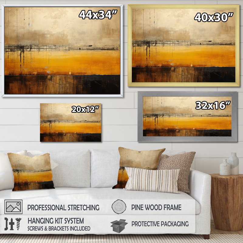 Coucher de soleil doré à la campagne I - reproduction, H 34 po x l 44 po x P 1,5 po, Cadre flottant noir
