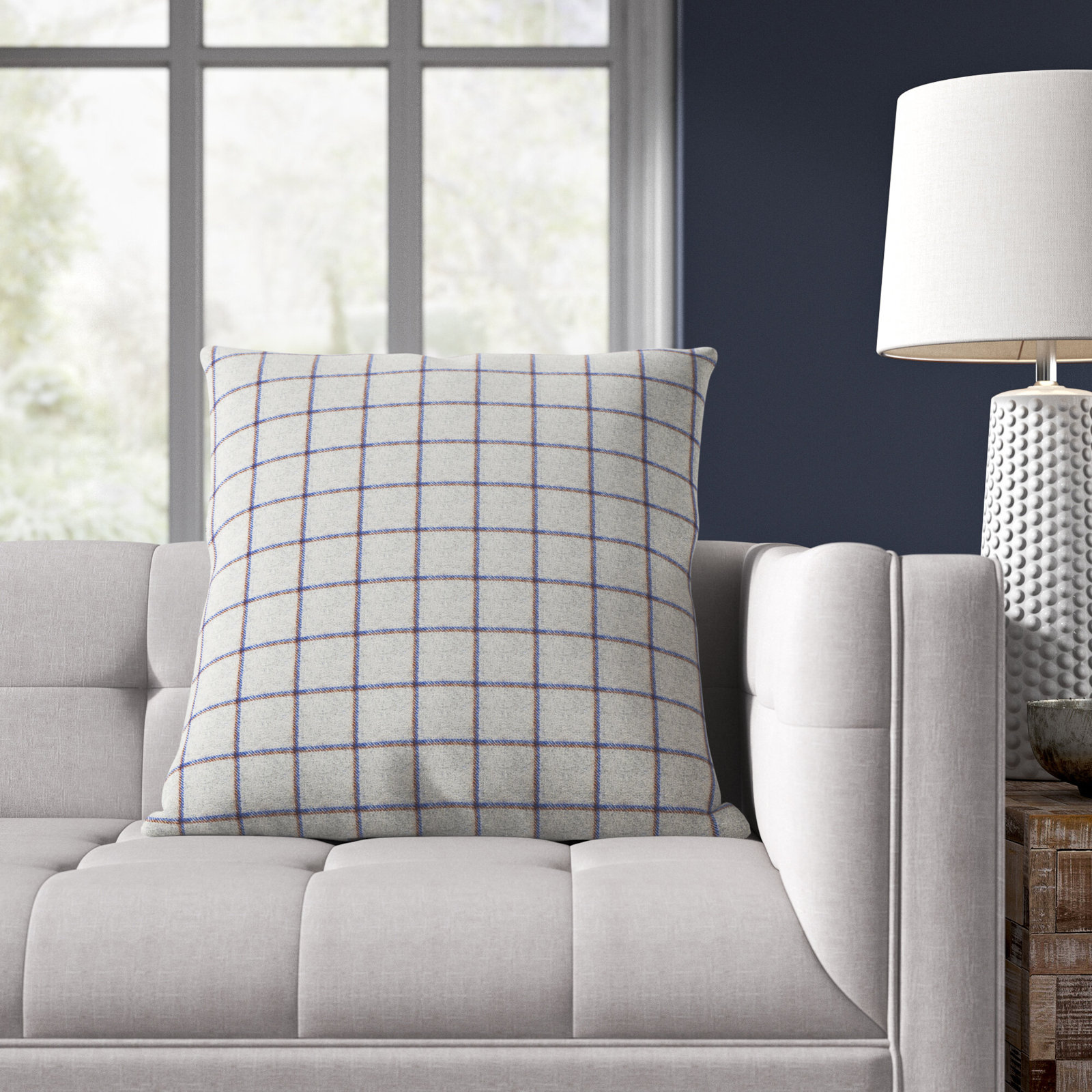 Saratoga Plaid Wool Throw Pillow, 18" H x 18" W, Down