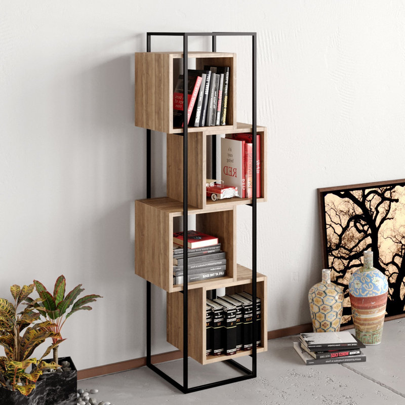 Agda 160cm H 38cm W Geometric Bookcase, Walnut/Black