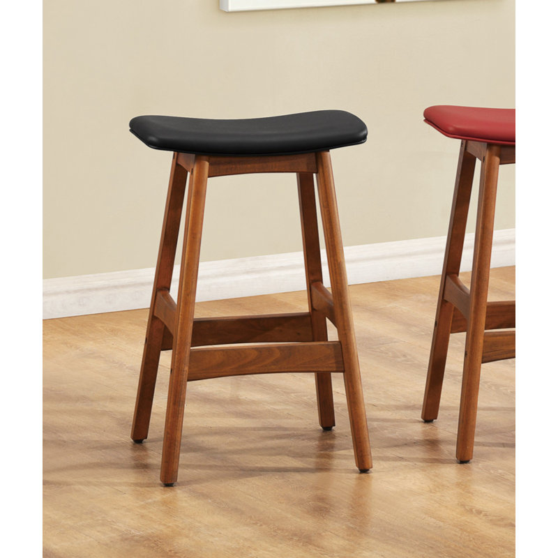 Mid-Century Modern Faux Leather Solid Wood Counter Height Stools (Set of 2), Black