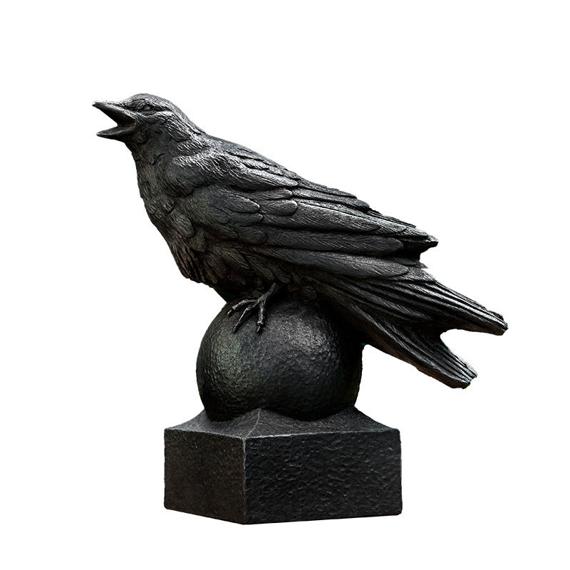 Corvus Statue, Aged Limestone