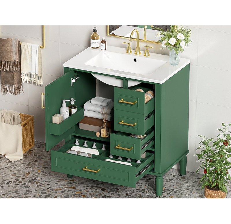 Meuble-lavabo 30 po avec lavabo en céramique, Vert
