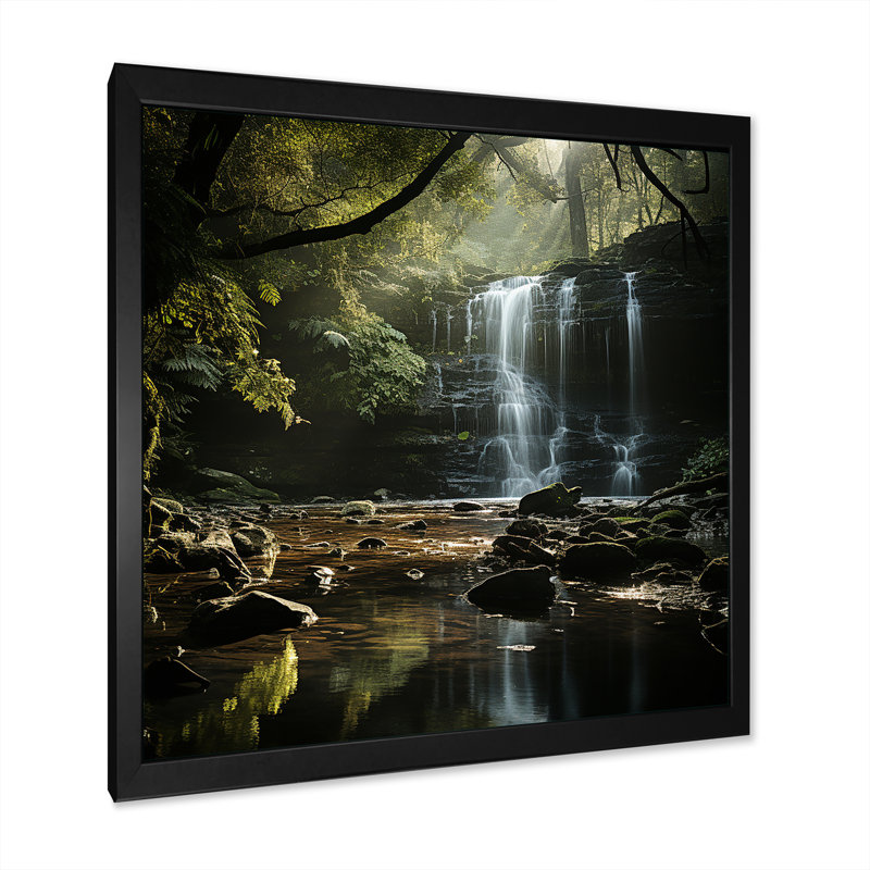 «Waterfall Cliff Scenery Magic IV», reproduction sur toile, H 16 po x l 16 po x P 1 po, Cadre simple noir