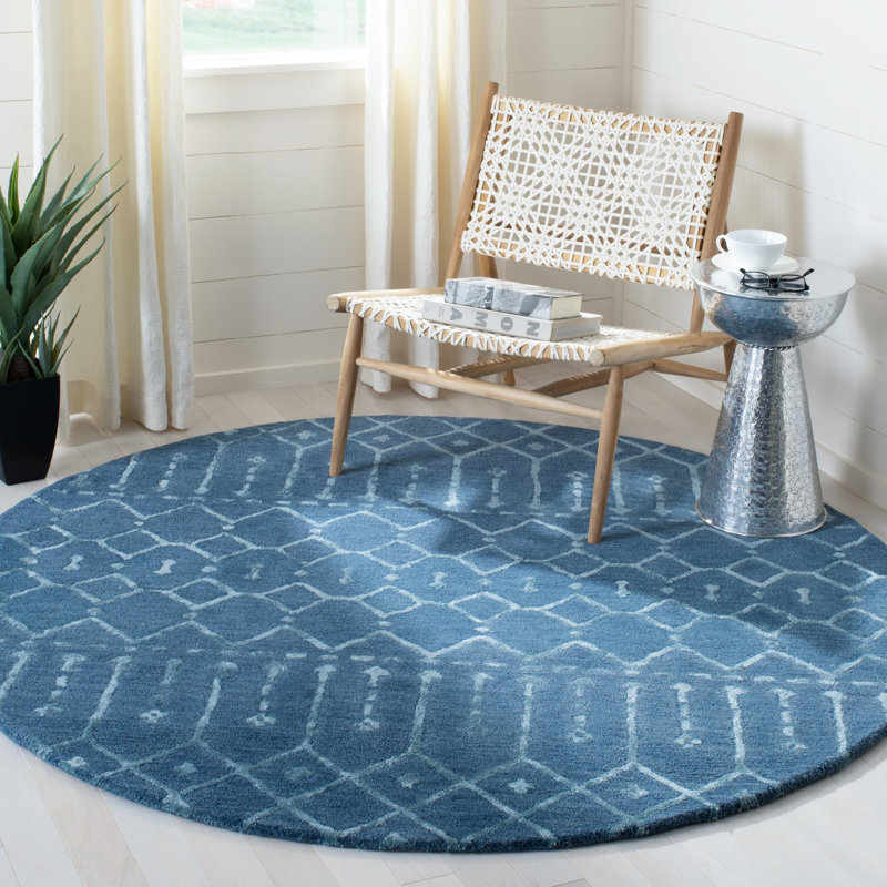 Griffiths Hand Tufted Wool Geometric Rug, Round 4'
