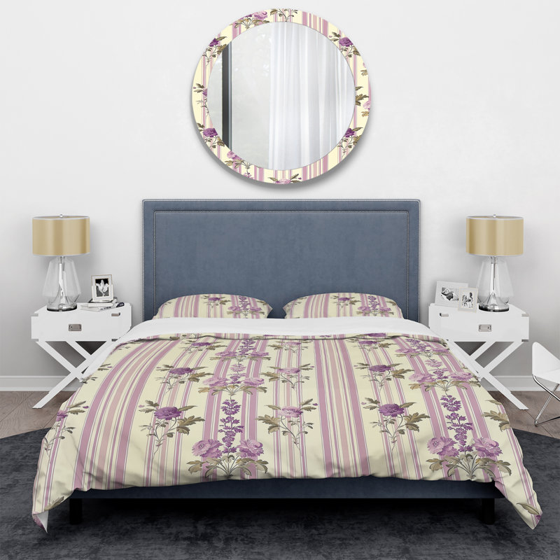 Lavender Pinstripe Blooms - Ensemble de housse de couette transitionnel, Housse de couette très grand et 2 très grandes t