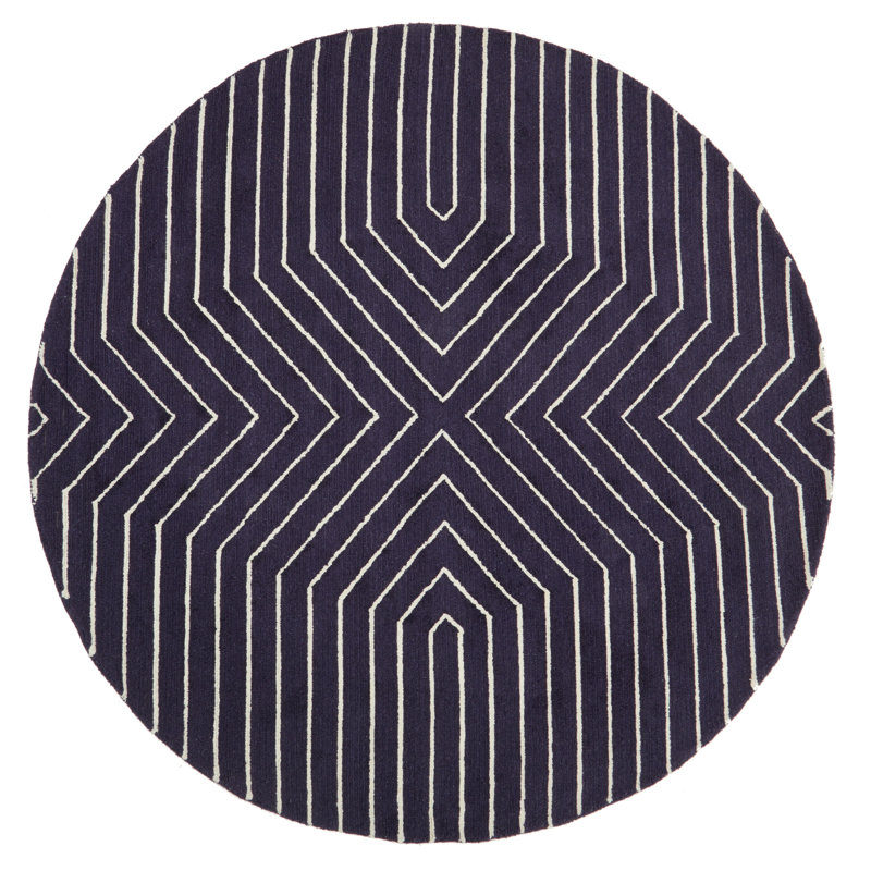 Round 200 cm x 200 cm Striped Wool and Cotton Hand Tufted Area Rug