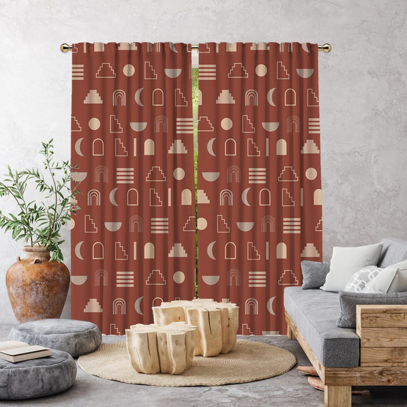 Iota Semi Sheer Curtain Pair, 140cm Width x 300cm Drop, Brick