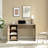 Home Office Desk Hazelnut One Cabinet Three Shelves Faux Barn Door On Metal Euro Hinges Modesty Panel