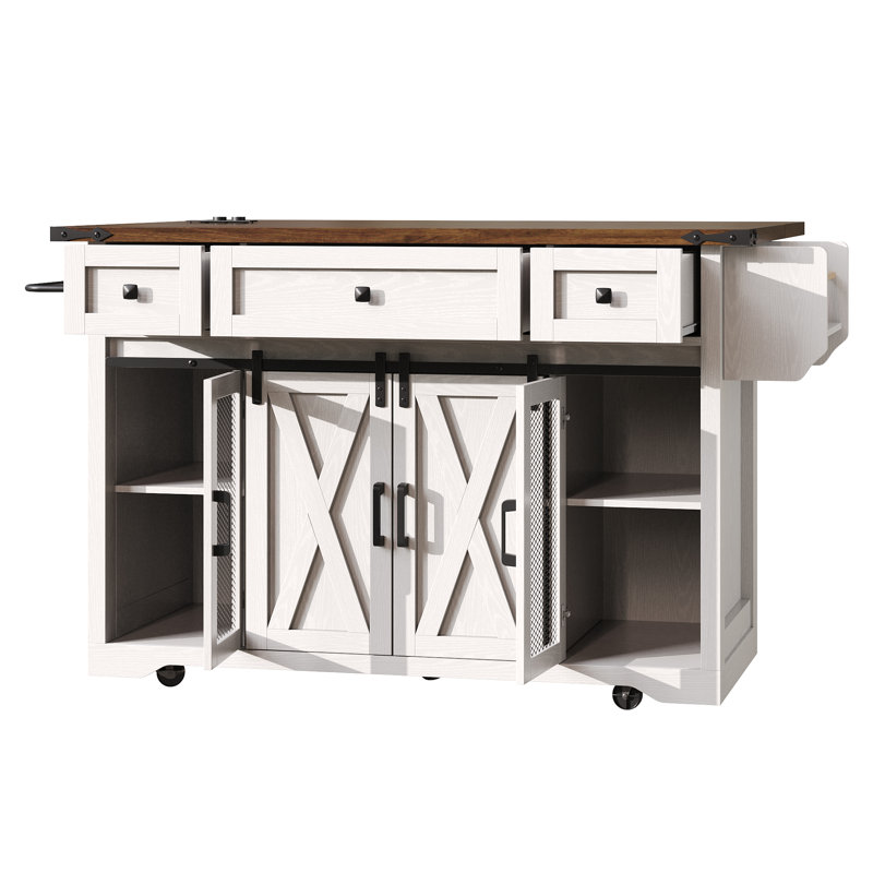 144.4 cm W Kitchen Island with, White