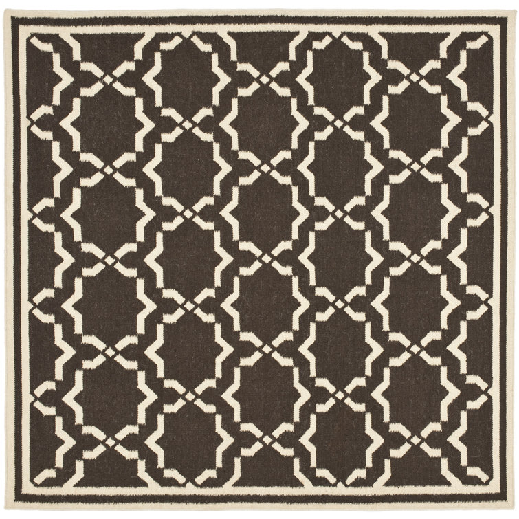 Rodgers Hand Woven Flat Weave Wool/Cotton Geometric Rug in Chocolate