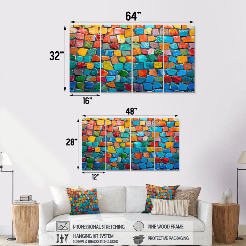 Alexei - ensemble d'art sur toile mosaïque bohème, H 32 po x l 64 po