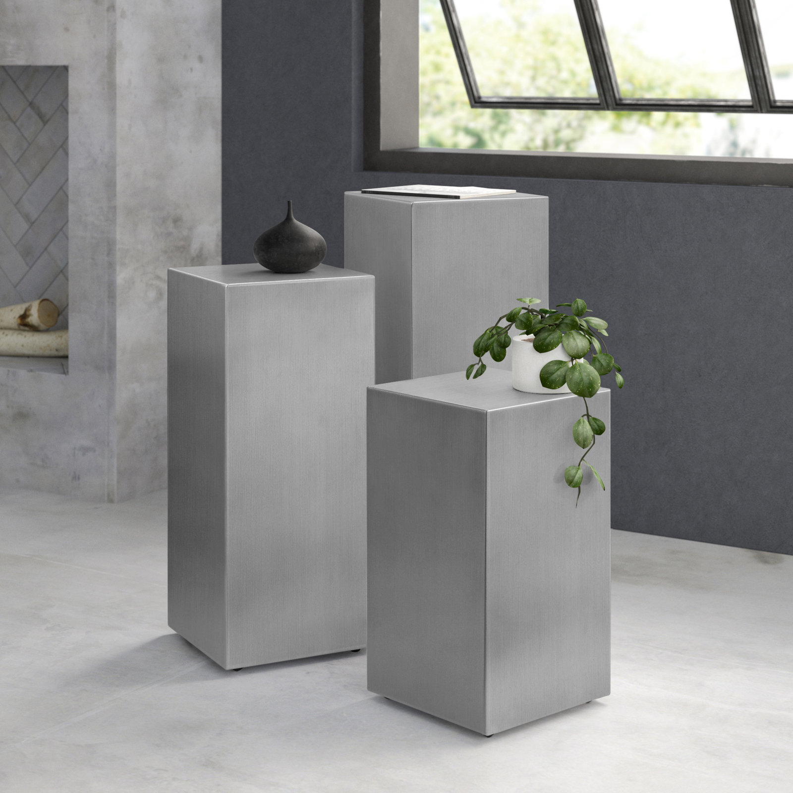 Delfina End Table, Brushed Metal