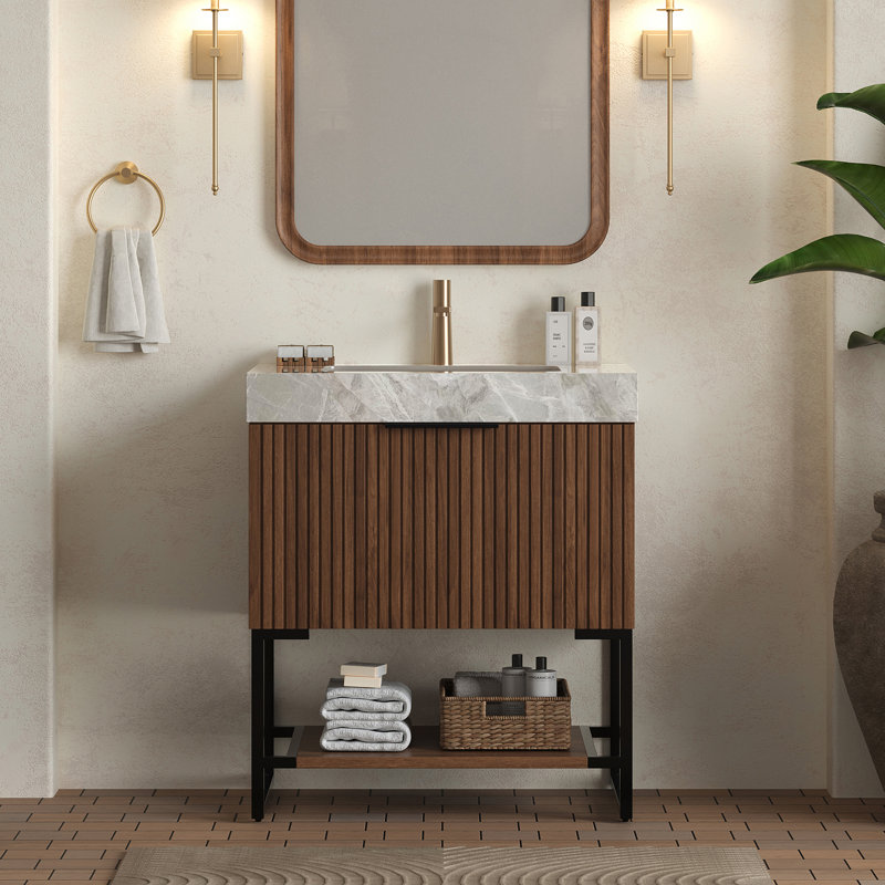 Meuble-lavabo de salle de bain YOLAN, 30", Noyer foncé