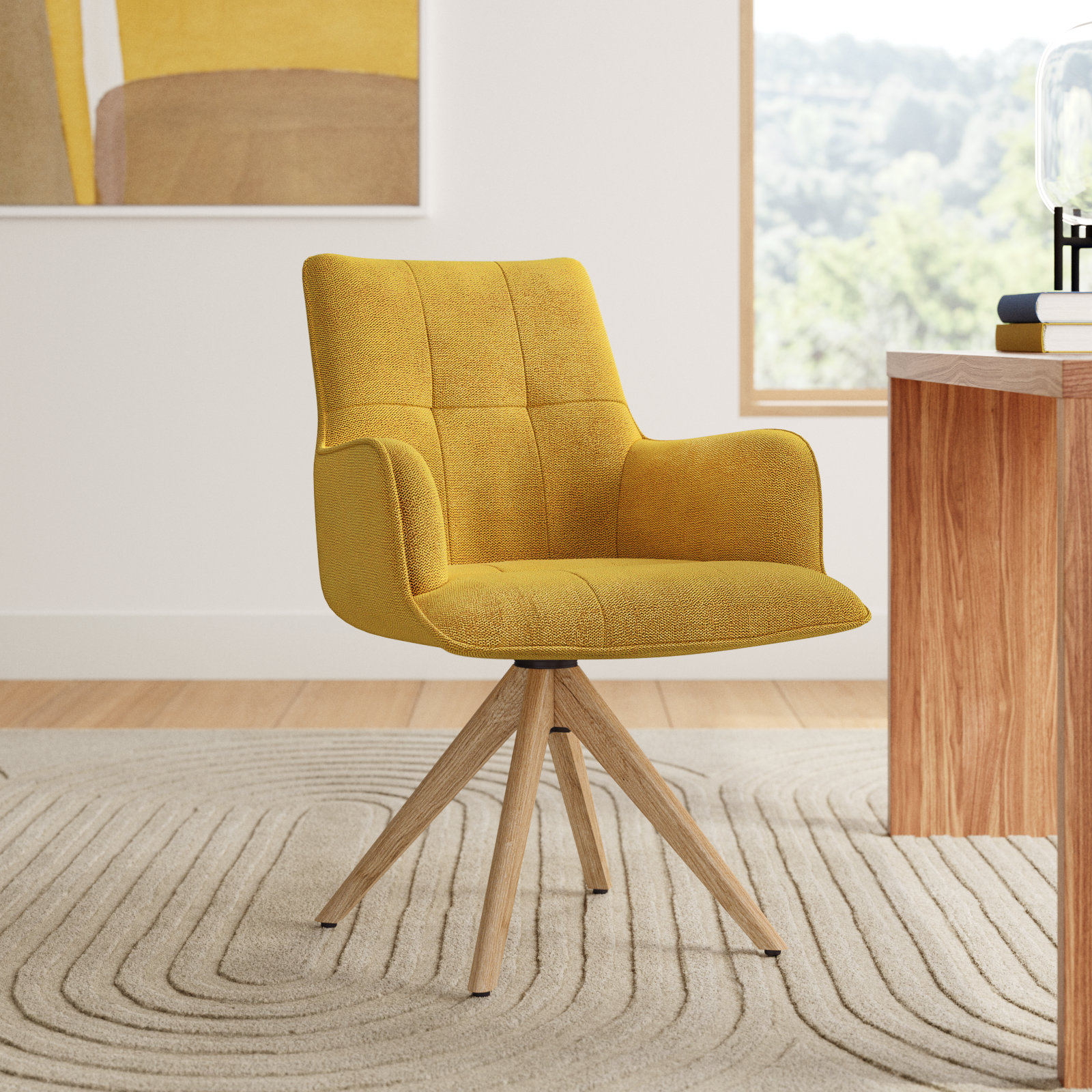 Jadel Fabric Upholstered Swivel Office Chair, Yellow Basketweave