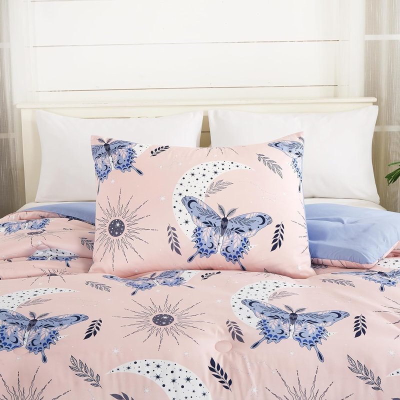 Twin White Microfiber Kids Bedding Set with Butterfly Pillow