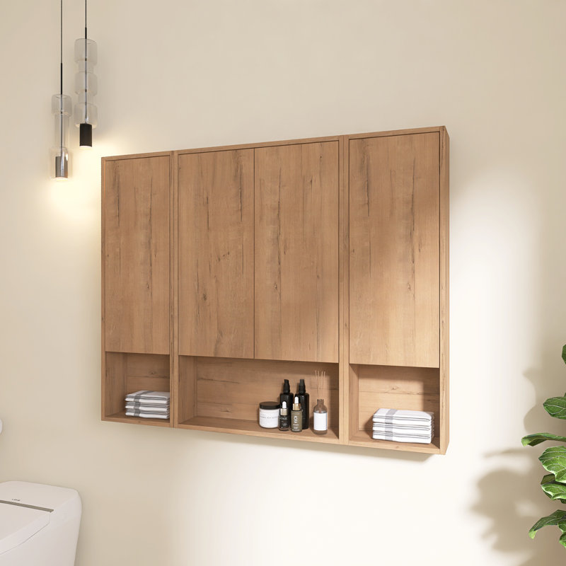 Armoire de salle de bain murale 48 po avec 4 portes à fermeture douce et 3 tablettes réglables Vowar