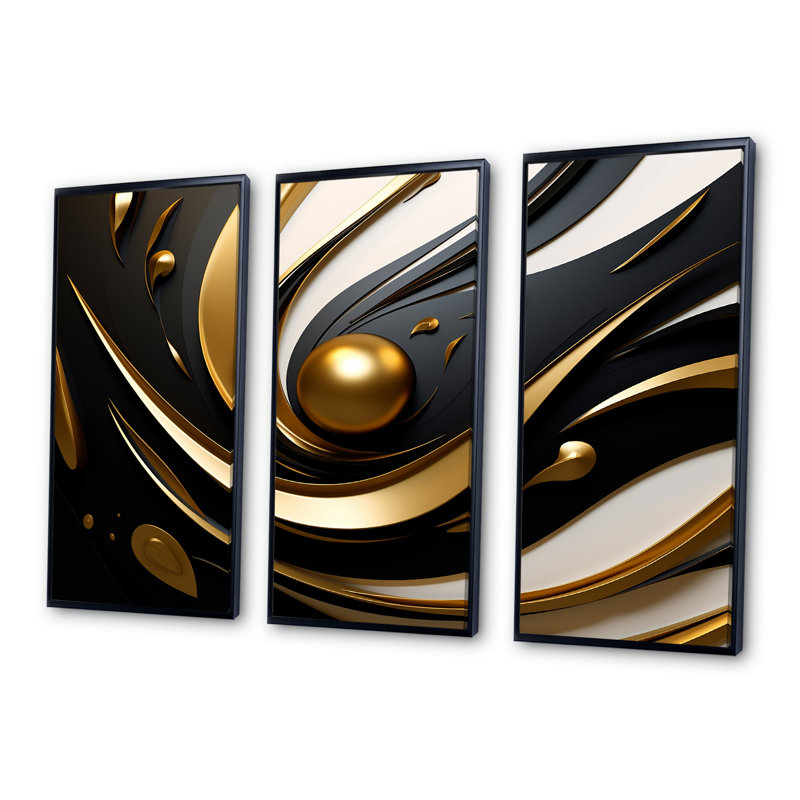 Ensemble de reproductions d'art abstrait abstrait, Cadre flottant noir, H 32 po x l 48 po x P 1 po