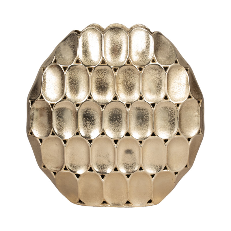 Vase ovale moderne en métal texturé, H 13 po x l 13 po x P 4 po, Bronze
