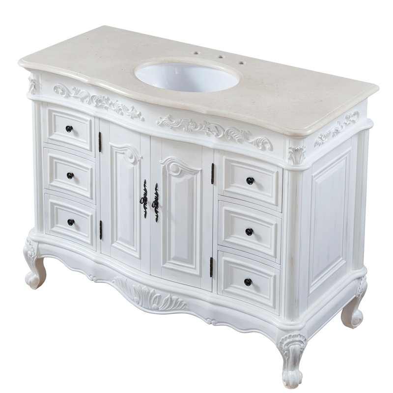 Ajub 48'' Single Bathroom Vanity with Top, Cream Marfil Marble Stone