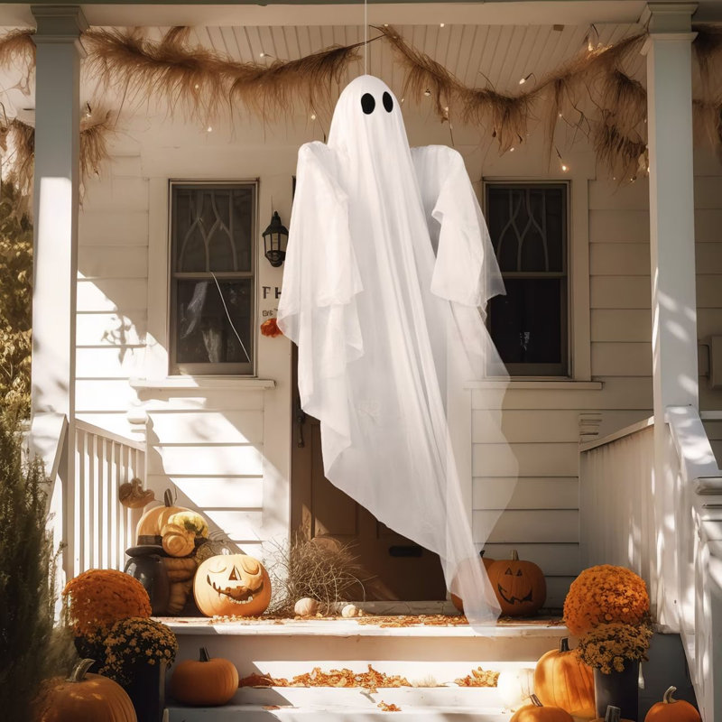 Fantôme lumineux 47 po pour décor d'Halloween effrayant, Blanc