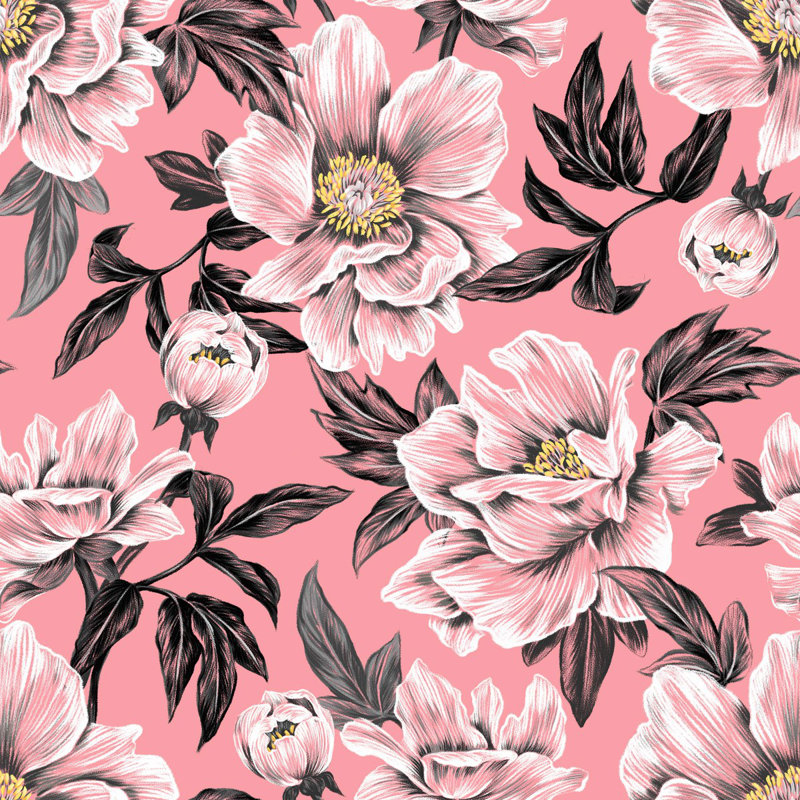 Papier peint rose avec de grandes fleurs, L 8,33 pi x l 125 po