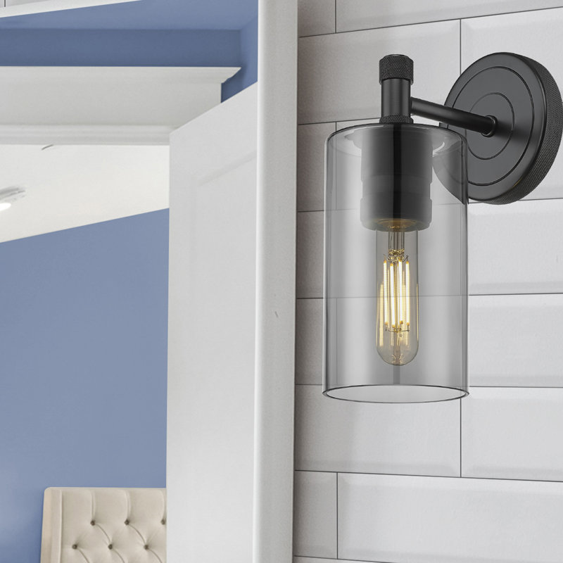 Applique murale 1 lumière Crown Point, Plaqué couleur fumée, Noir mat, H 10,5 po x l 3,88 po x P 6,5 po