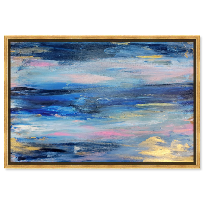 «Calming Morning Sea», toile pastel abstraite, art apaisant par Art Remedy, H 37 po x l 46 po, Cadre blanc