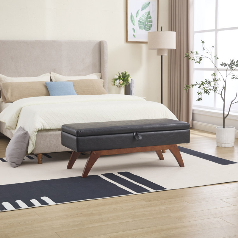 Tissu en laine COOLMORE Teddy, pieds en bois massif pour la pesée solide et tabouret de lit avec fonction de rangement, Noir