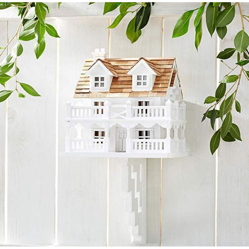 White Kiln-Dried Hardwood Cape Cod Birdhouse with Cedar Roof
